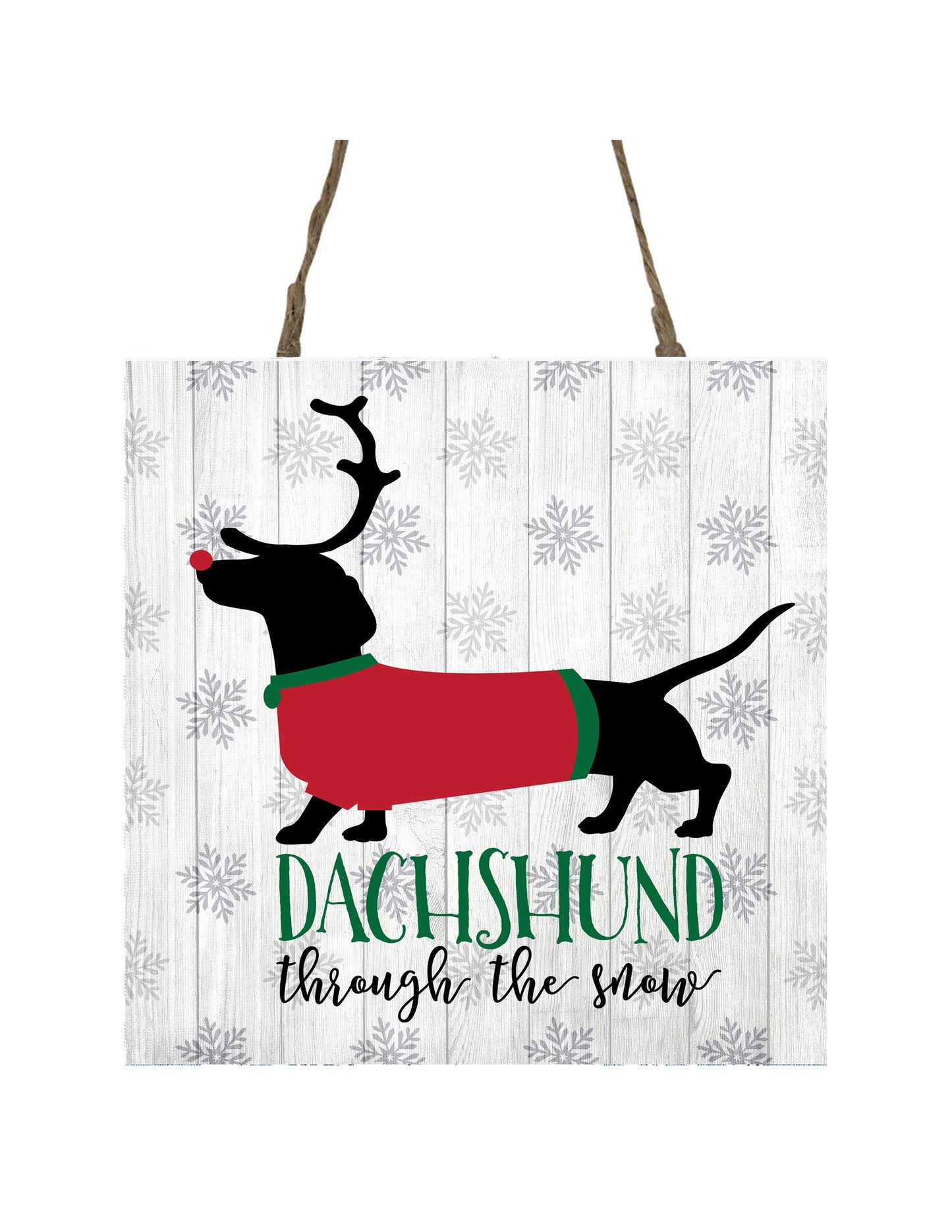 Dachshund Through the Snow Printed Handmade Wood Christmas Ornament Small Sign