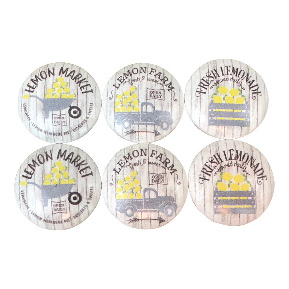 Set of 6 Lemon Farm Print Cabinet Knobs