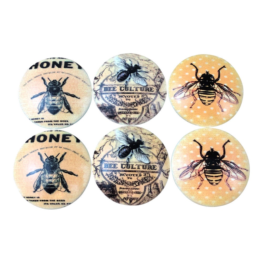 Juego de 6 pomos para armario con estampado Bee Culture