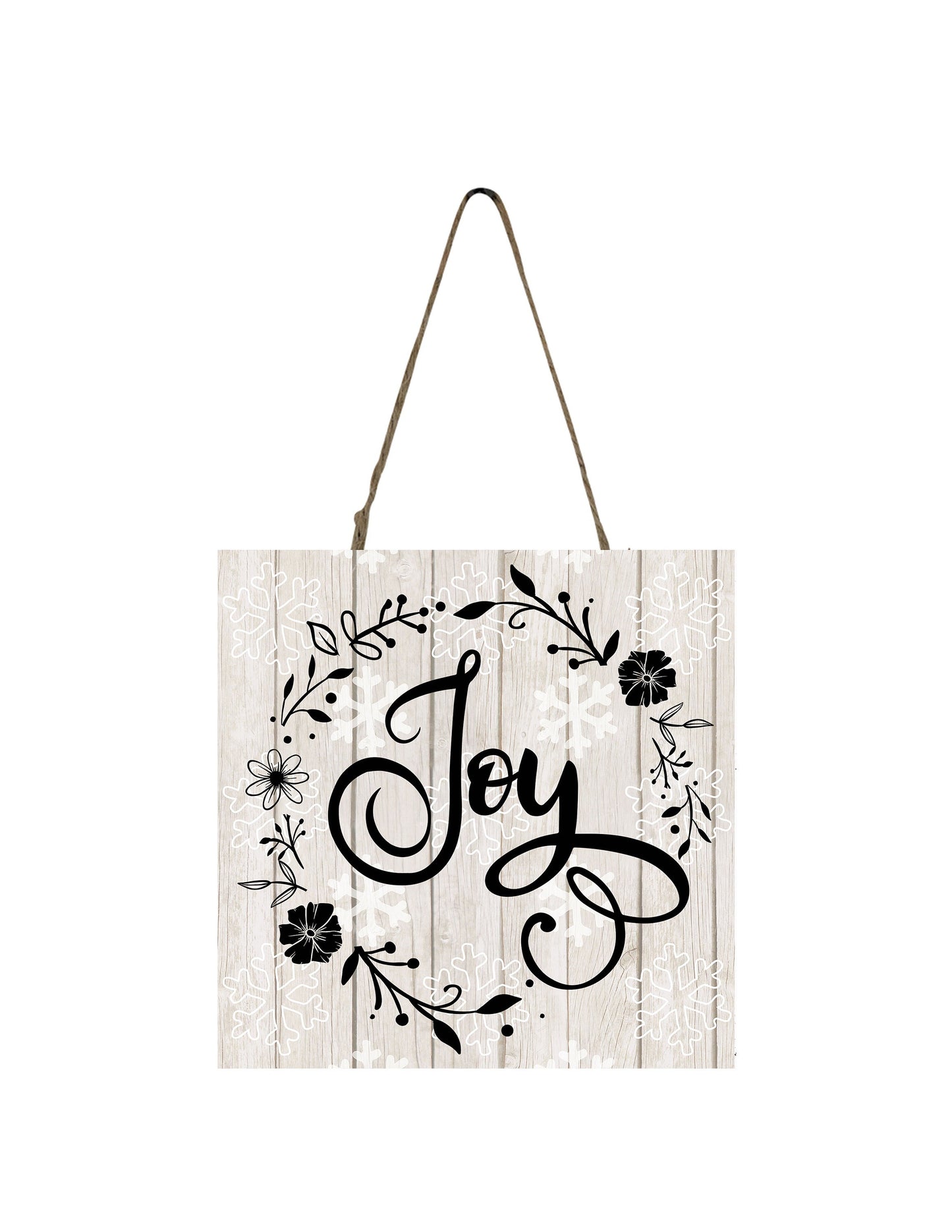 Black and White Joy Printed Handmade Wood Christmas Ornament Small Sign