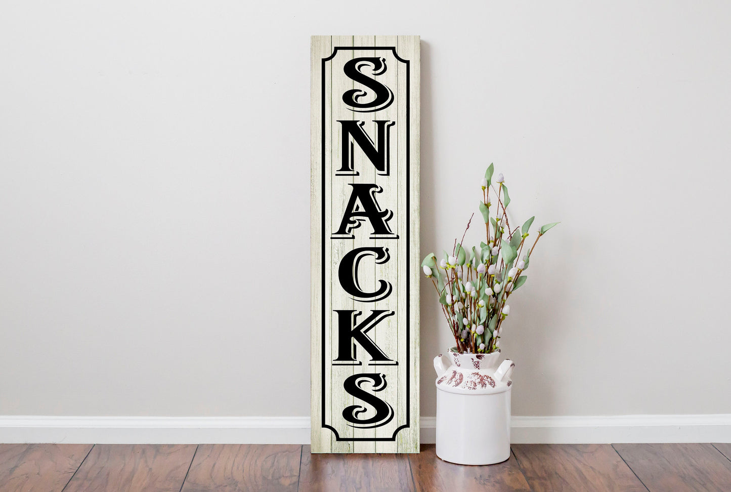 24 Inch Snacks Kitchen Vertical Wood Print Sign