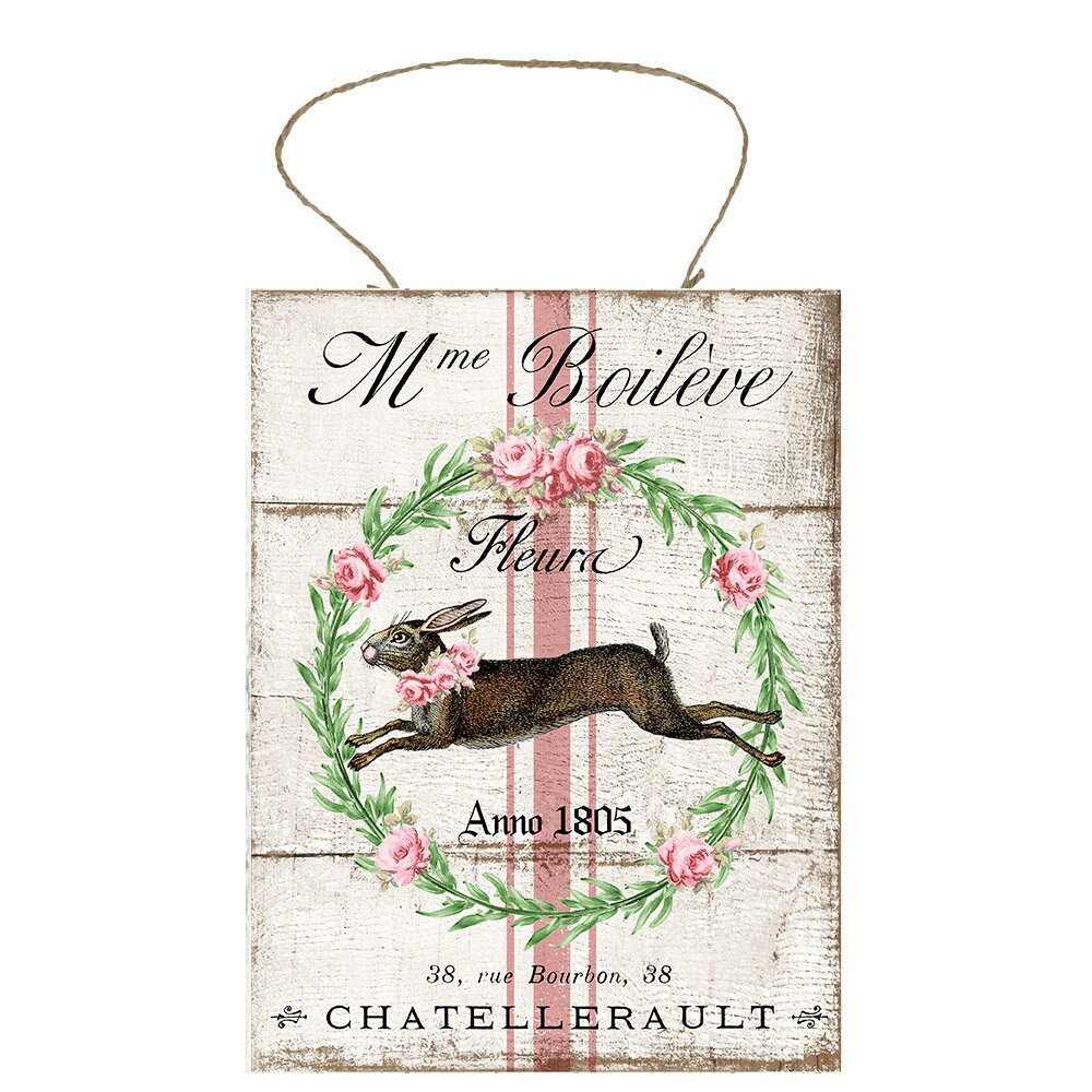 Pink Stripe Easter Rabbit Printed Handmade Wood Sign