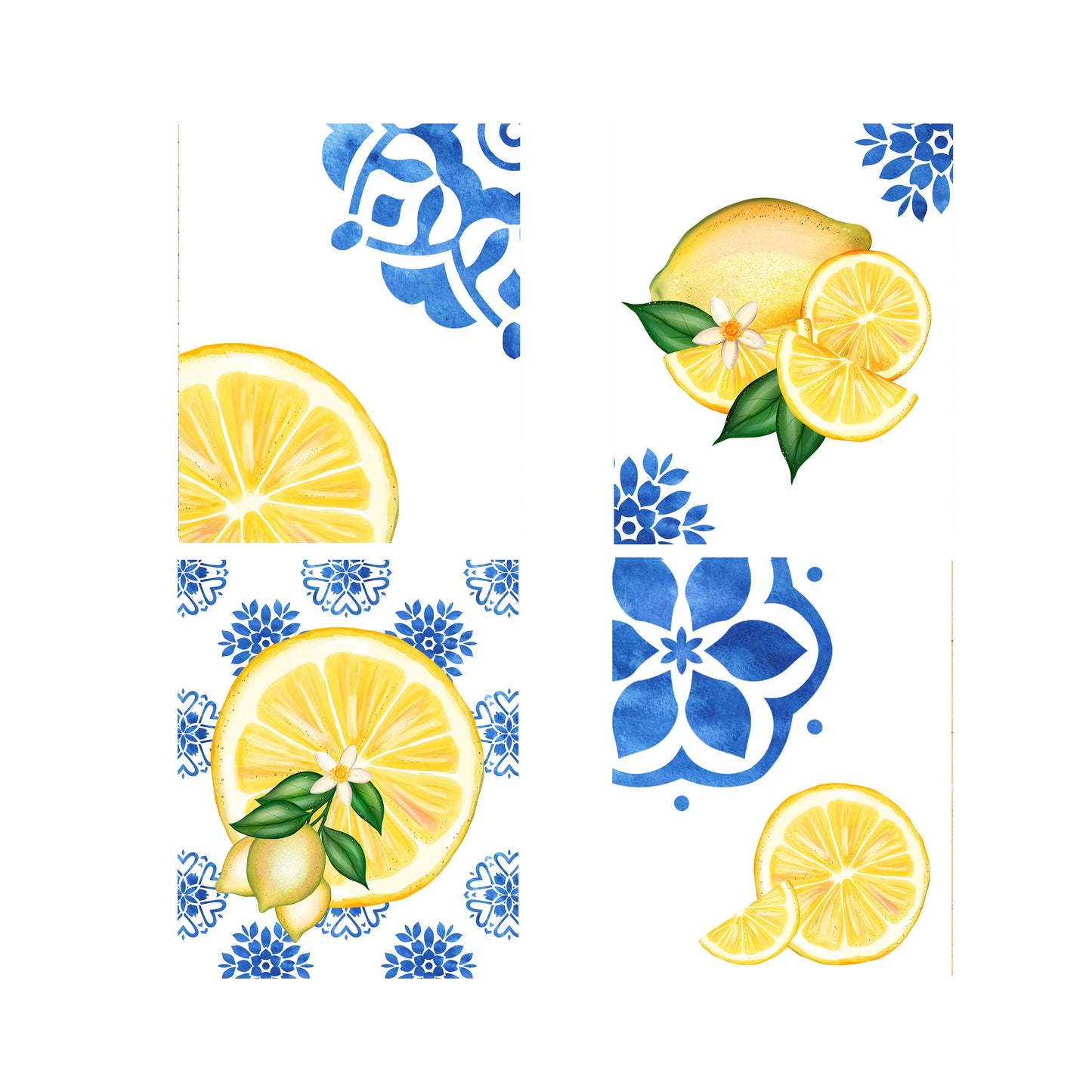 Set of 4 8x10 Mediterranean Lemons Wall Art Canvas Prints