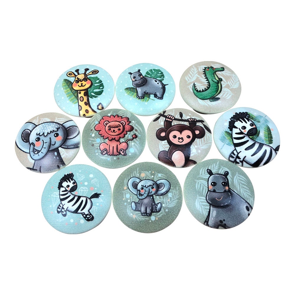 Set of 10 Nursery Jungle Animal Cabinet Knobs