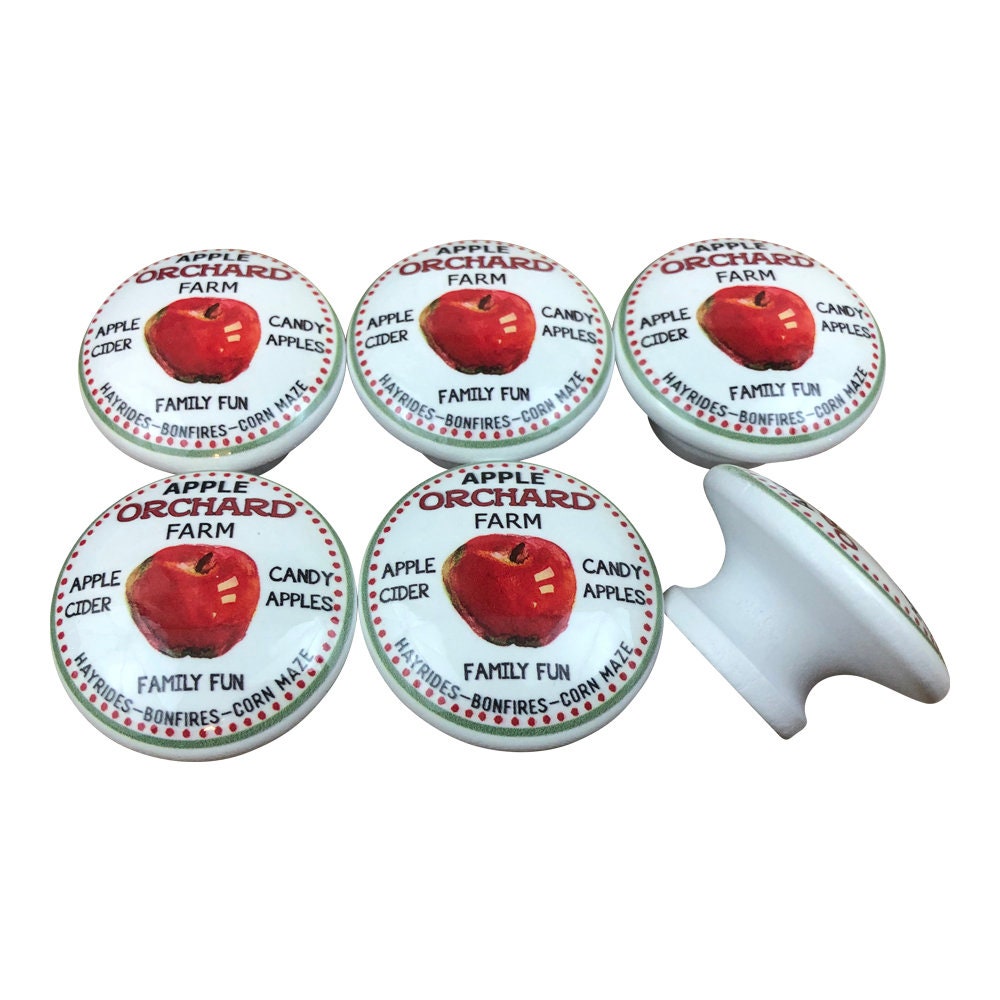 Juego de 6 pomos para armario con estampado de granja de huerto de manzanas