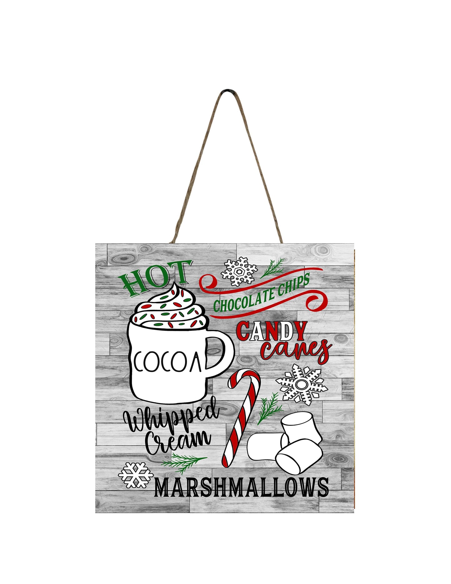 Hot Cocoa with Marshmallows Printed Handmade Wood Christmas Ornament Mini Sign