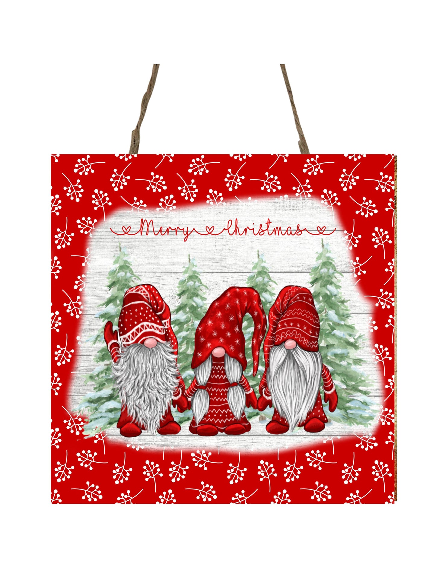 Merry Christmas Gnomes Red Printed Handmade Wood Christmas Ornament Mini Sign