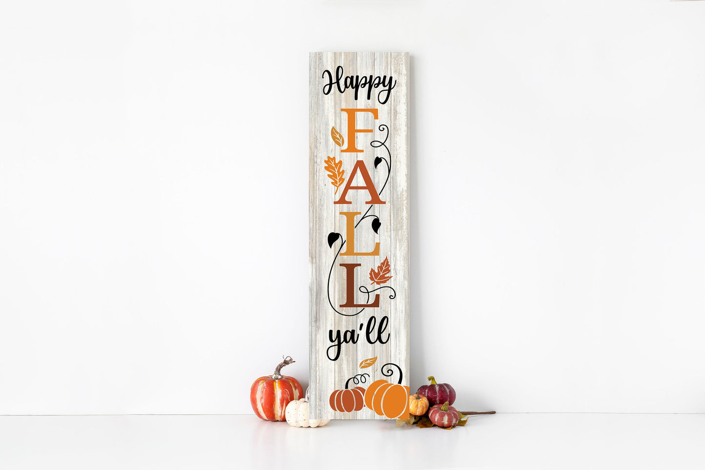 24 Inch Happy Fall Ya'll Pumpkins Vertical Wood Print Sign