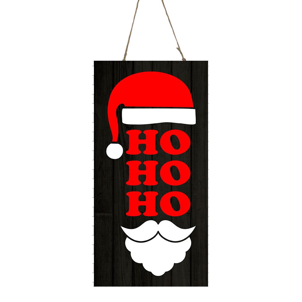 Santa Hat Ho Ho Ho Vertical impreso hecho a mano signo de madera