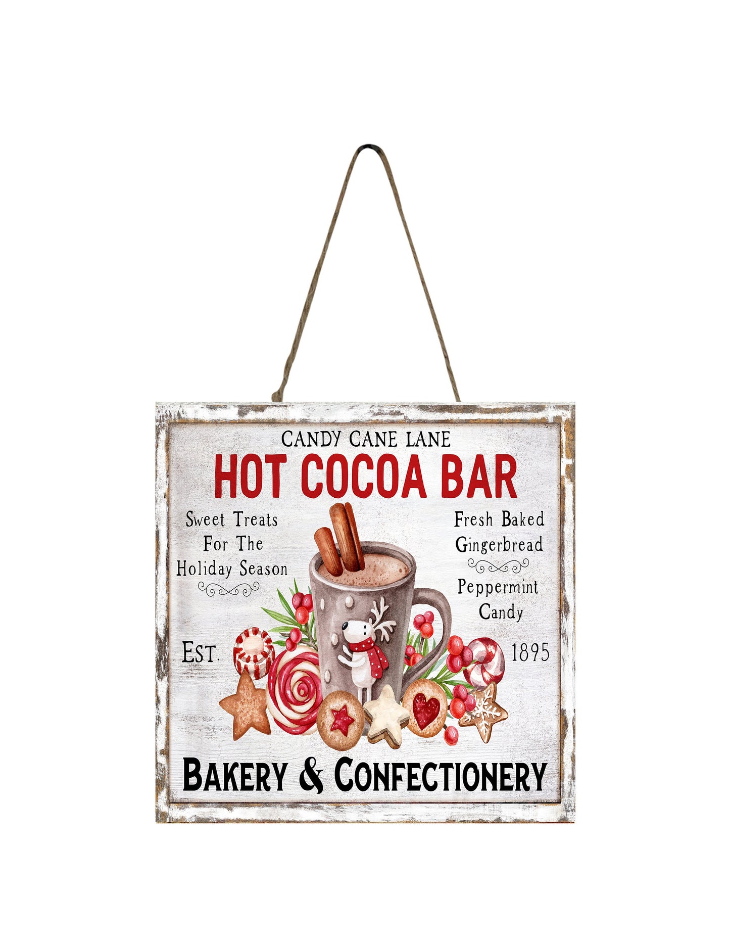 Hot Cocoa Bar Farmhouse Christmas Printed Handmade Wood Christmas Ornament Small Sign