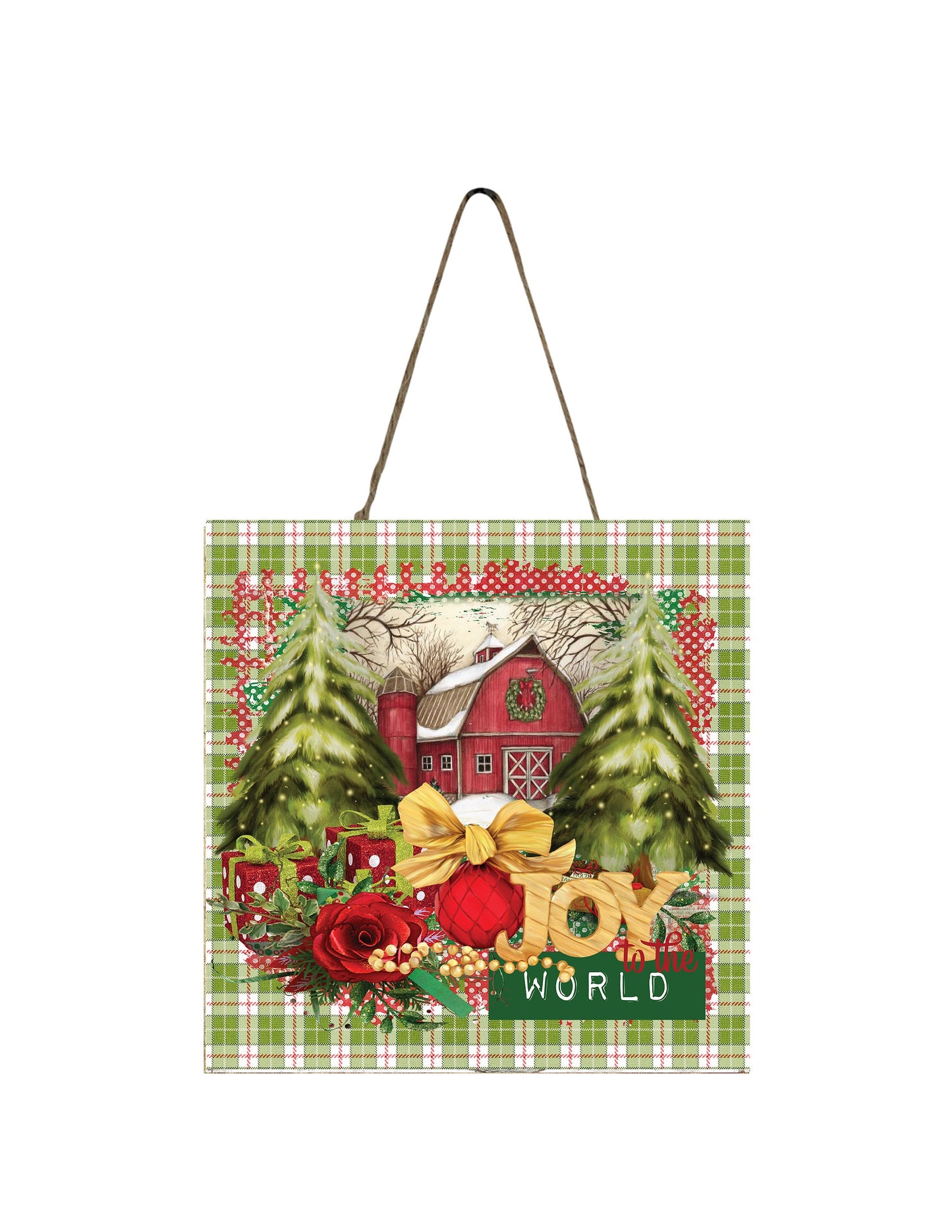 Joy to the World Barn Printed Handmade Wood Christmas Ornament Small Sign