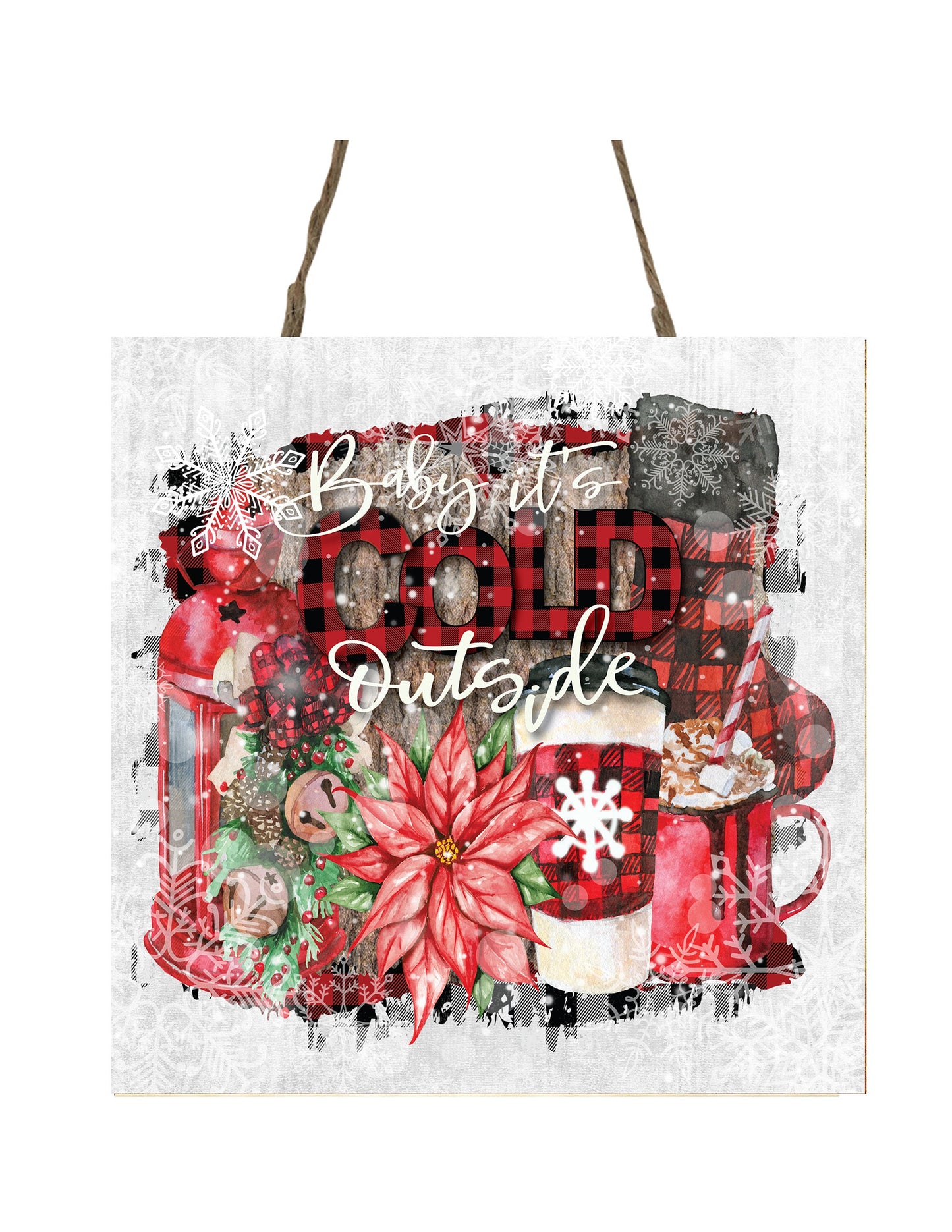 Baby it's Cold Outside - Mini letrero de adorno navideño de madera hecho a mano con estampado rojo