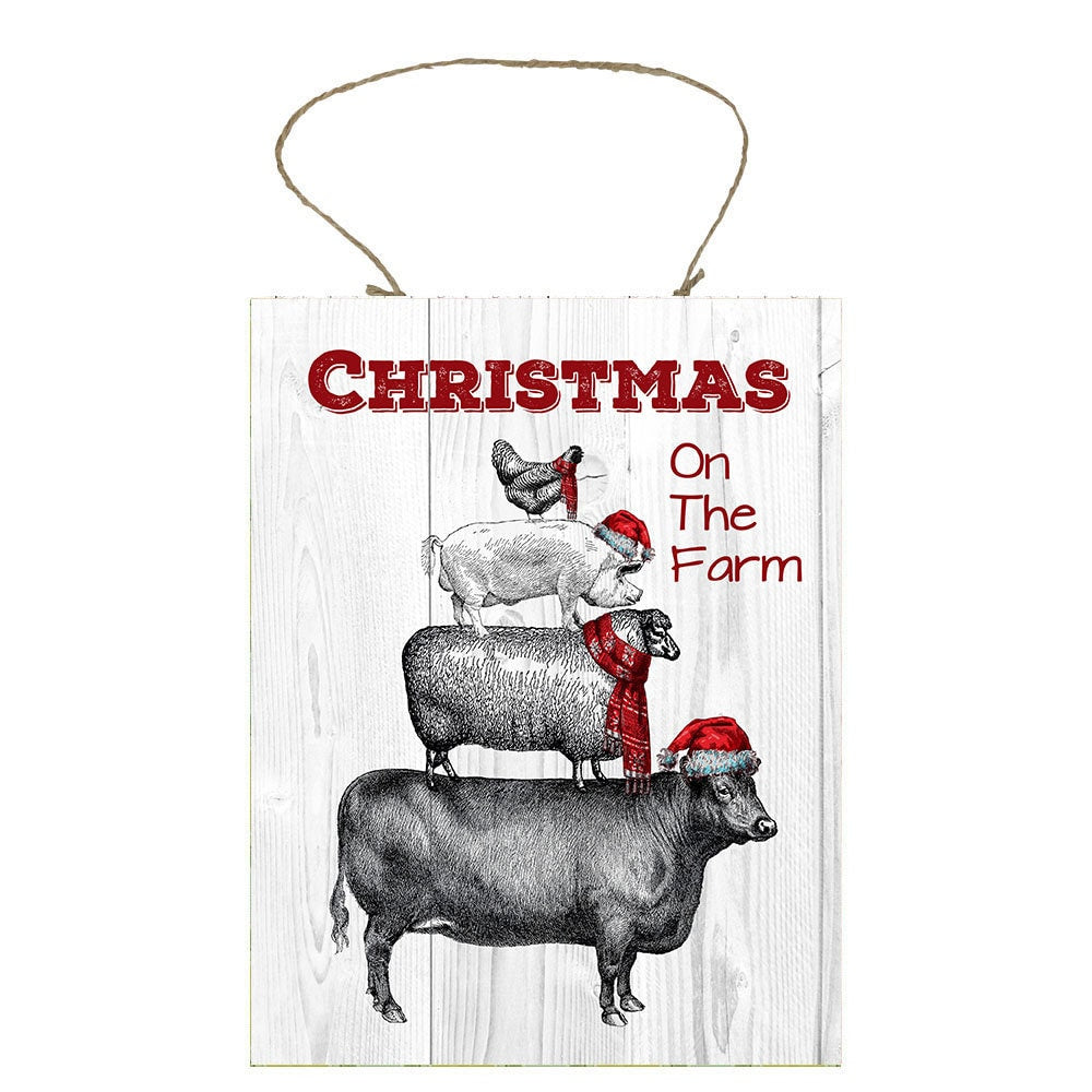 Christmas on the Farm Animal Stack Christmas Printed Handmade Wood Sign