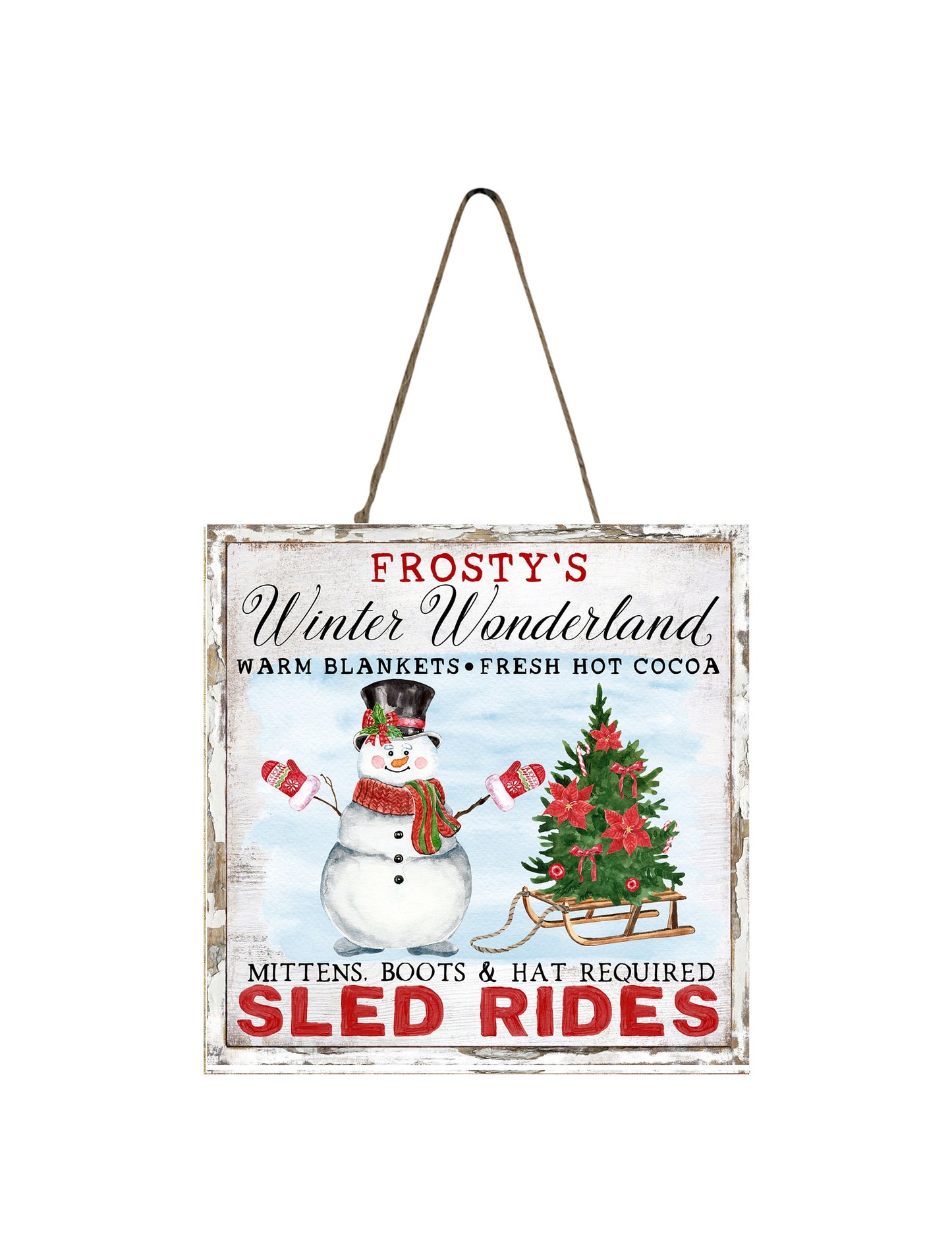 Frosty's Winter Wonderland Printed Handmade Wood Christmas Ornament Small Sign