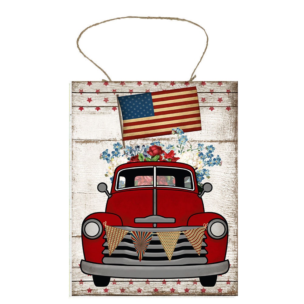 American Flag Truck Printed Handmade Wood Sign