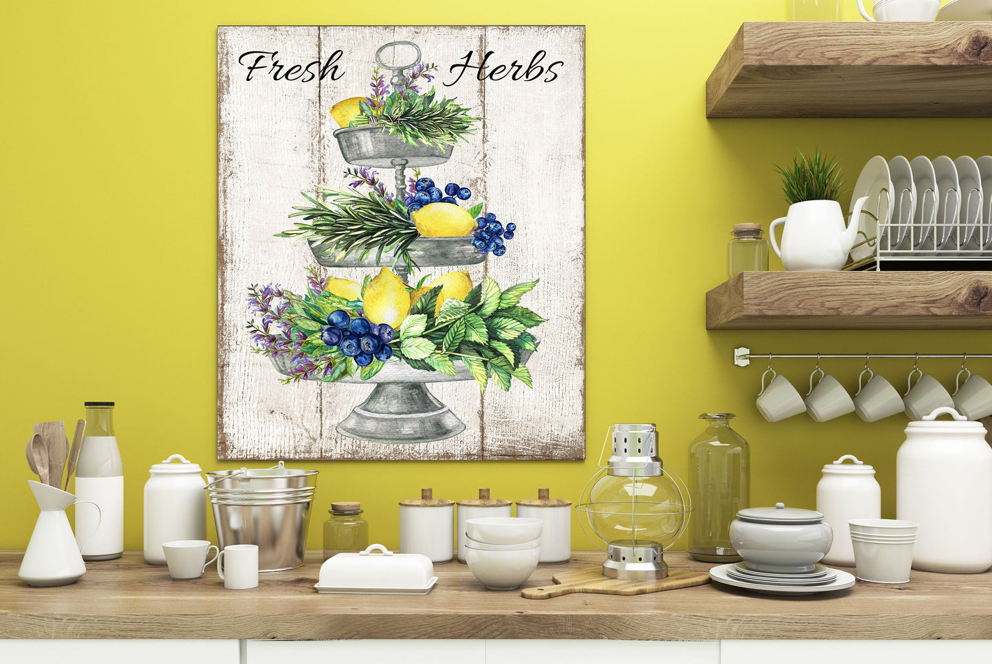 11x14 Limón Arándano Hierbas Frescas Granja Lienzo Impresión