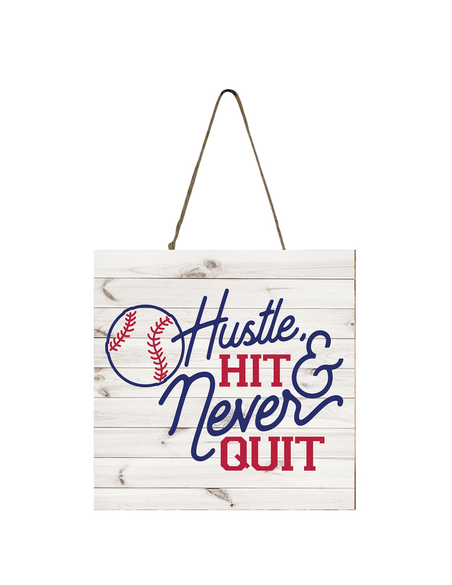 Baseball Hustle Hit and Never Quit Wood Mini Sign