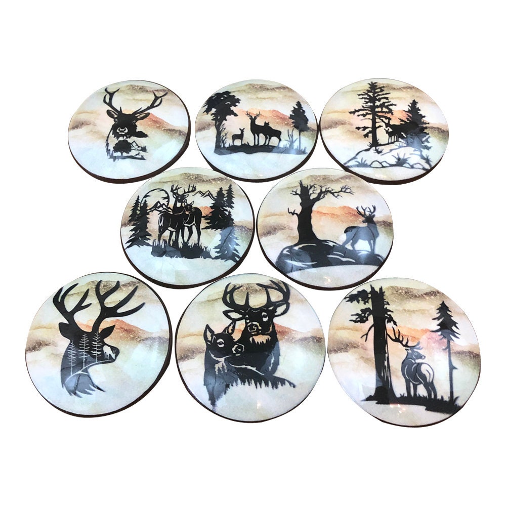 Set of 8 Woodland Animals Deer Wood Cabinet Knobs