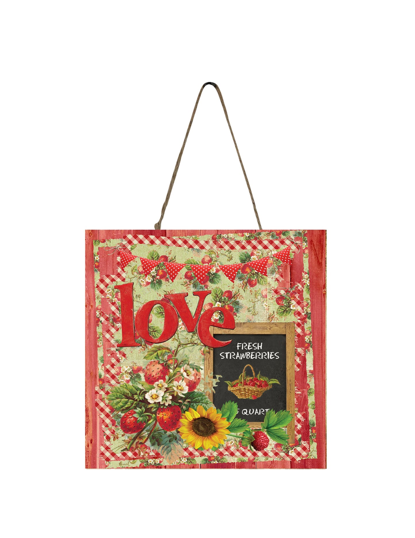 Strawberry Love Wood Mini Sign