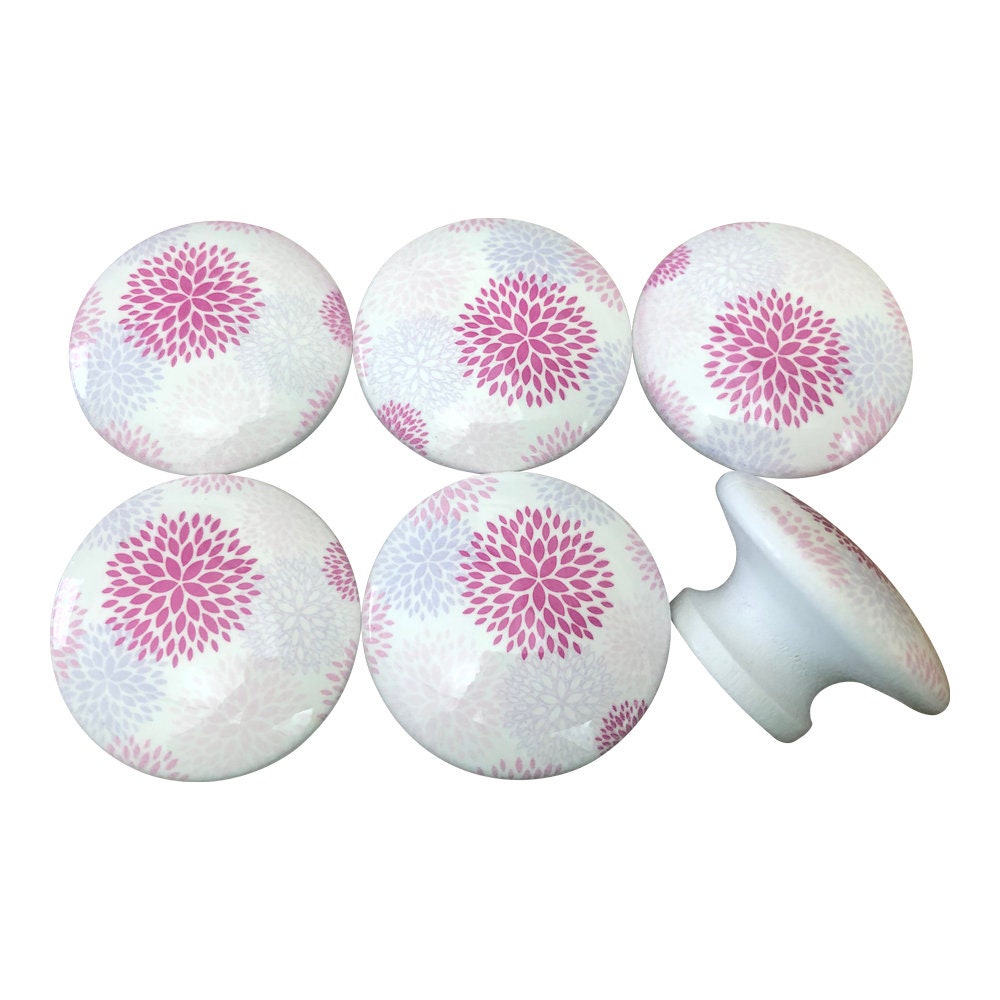 Set of 6 Penelope Dahlia Floral Print Cabinet Knobs