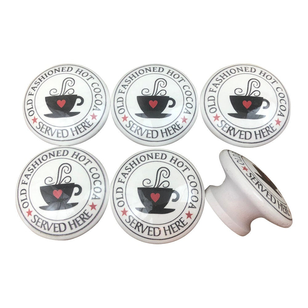 Juego de 6 pomos de gabinete con estampado de madera de cacao caliente en blanco y negro