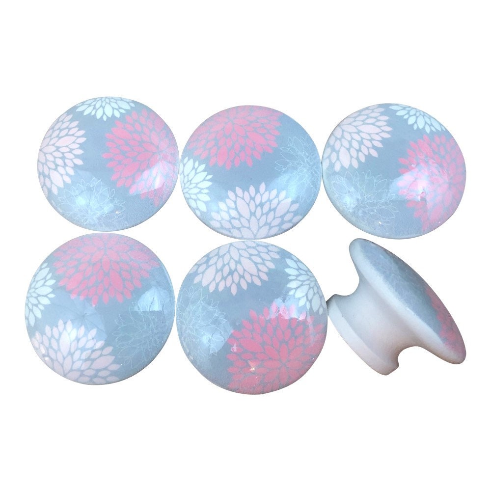 Juego de 6 pomos de gabinete con estampado floral Annabelle Dahlia