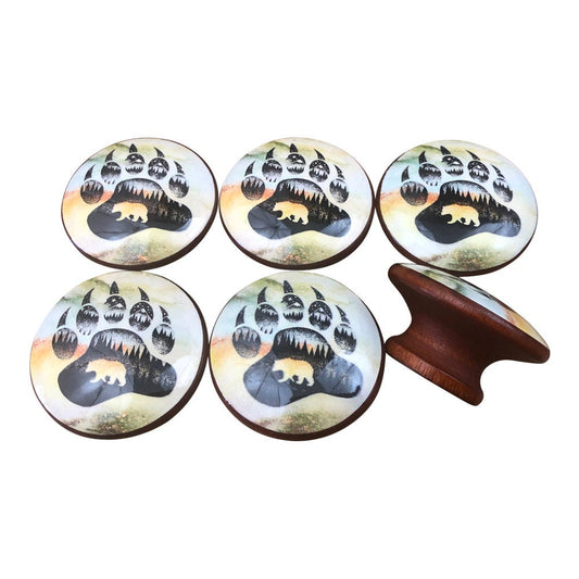 Cabinet and Drawer Knobs, Drawer Knobs and Pulls, Set of 6 Bear Paw Silhouette Print Cabinet Knobs, Kitchen Cabinet Knobs