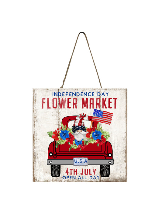 Independence Day Flower Market Printed Handmade Wood  Mini Sign