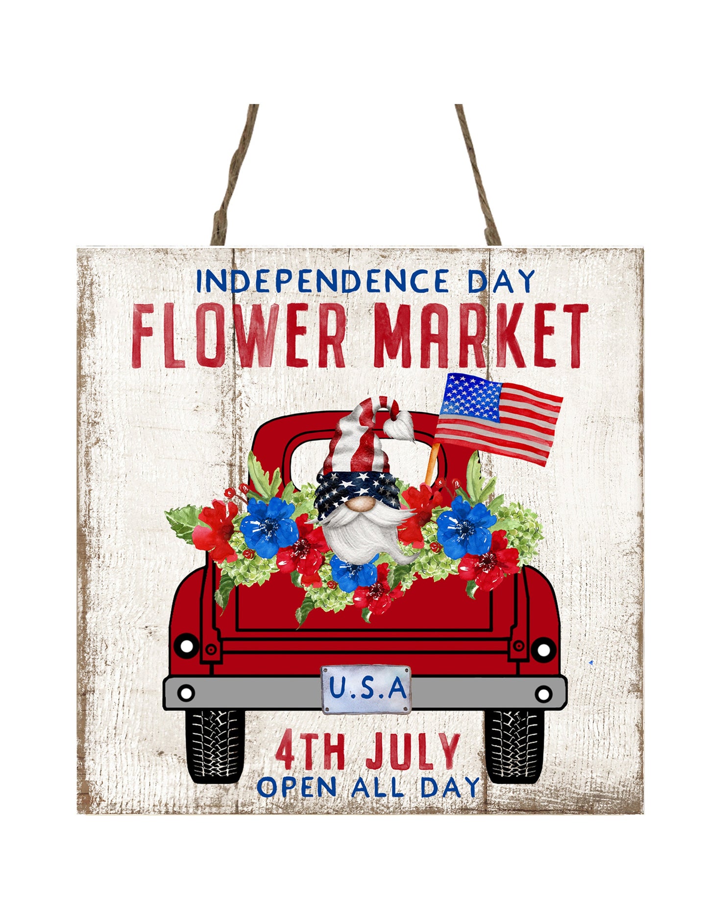 Independence Day Flower Market Printed Handmade Wood Mini Sign