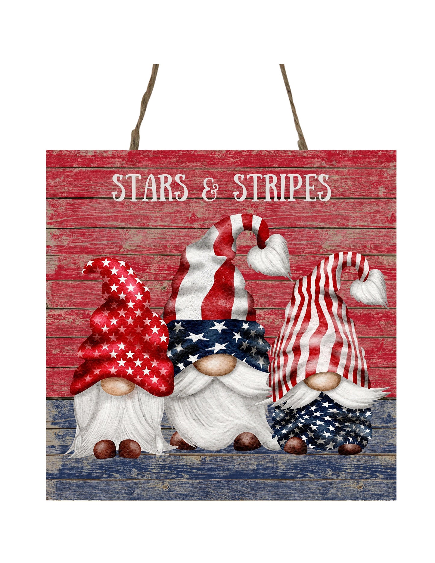 Stars and Stripes Gnomes Printed Handmade Wood Mini Sign