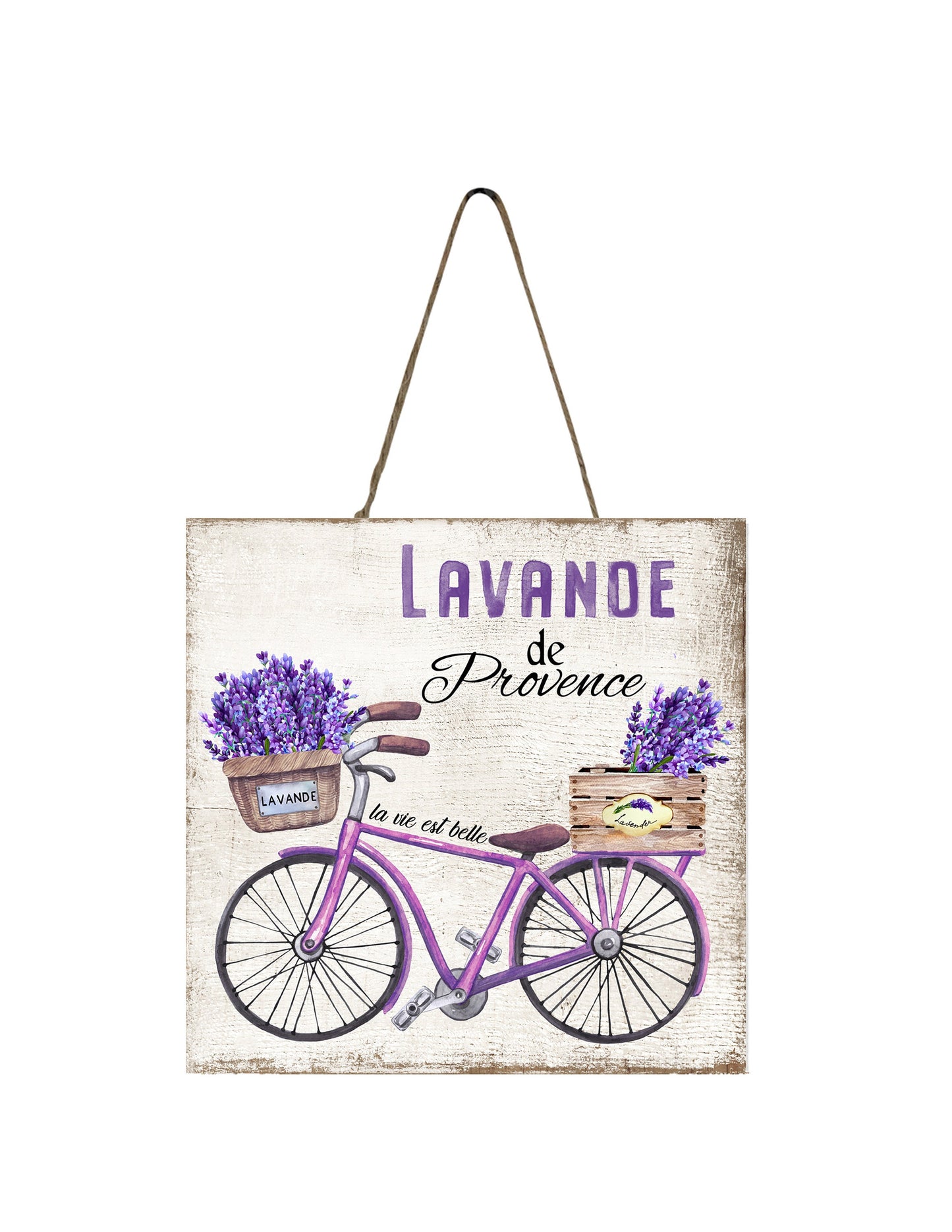 Lavender Bicycle Printed Handmade Wood Mini Sign