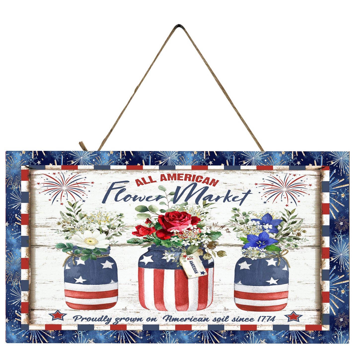 Letrero de madera hecho a mano con estampado de All American Flower Market (10" x 5")