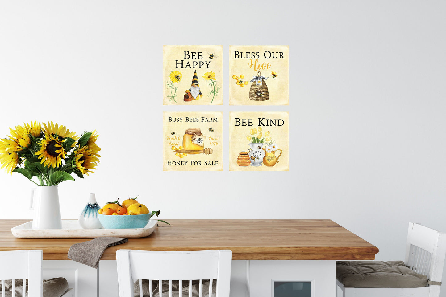 Set of 4 12x12 Happy Bee Wall Art Canvas Prints