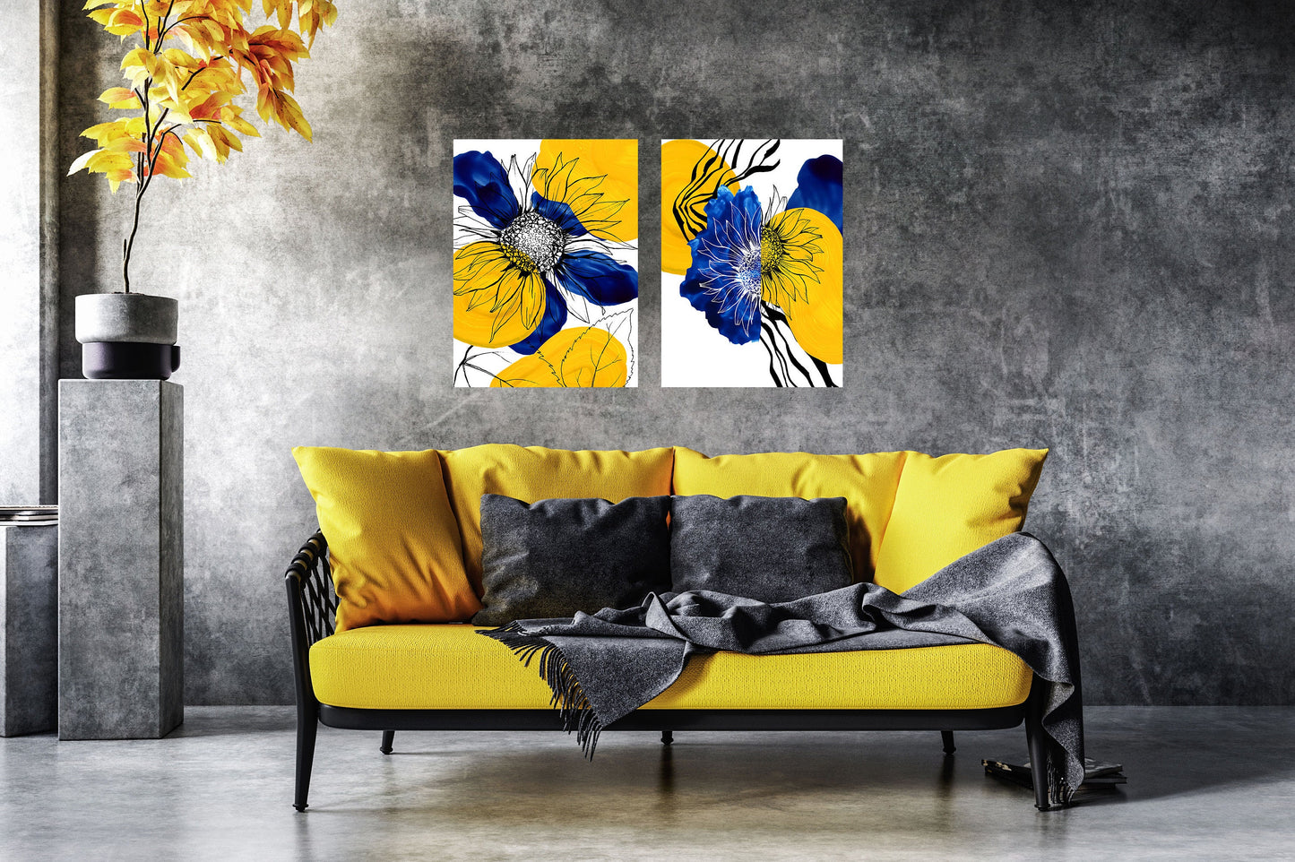 Juego de 2 impresiones en lienzo de arte abstracto de girasol de 16x20