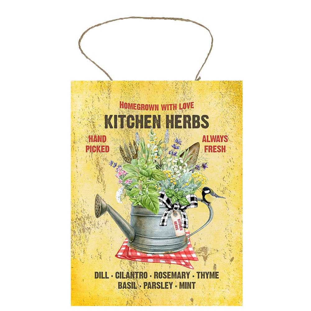 Kitchen Herbs on Yellow Printed Handmade Wood Sign