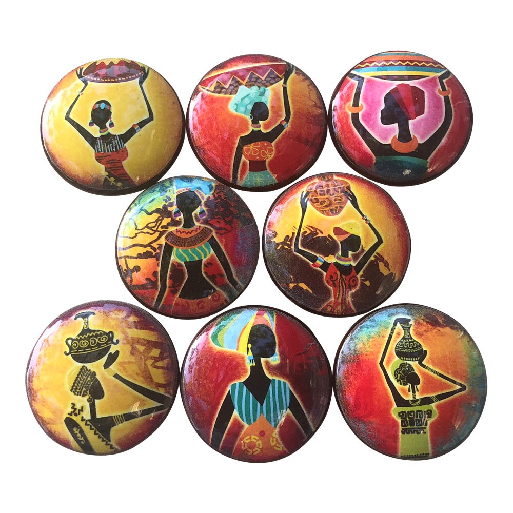 Set of 8 African Women Wood Cabinet Knobs