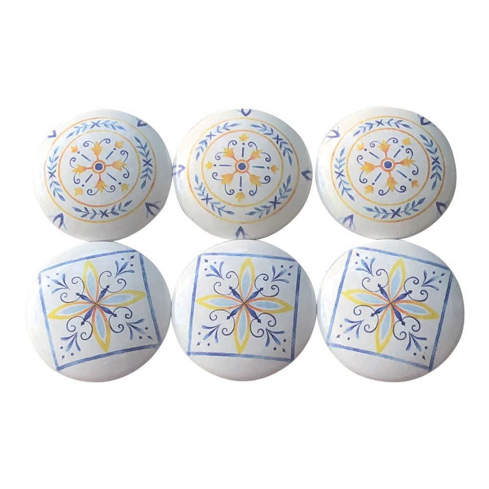 Set of 6 Amalfi Coast Wood Print Cabinet Knobs