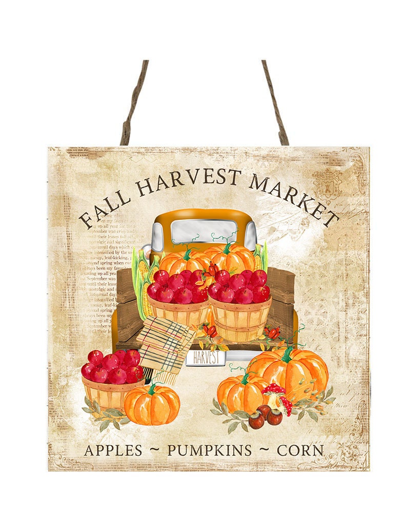 Fall Harvest Market Printed Handmade Wood Mini Sign