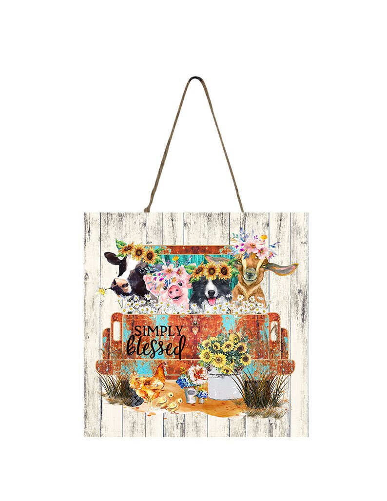 Simply Blessed Farm Animals Printed Handmade Wood Mini Sign