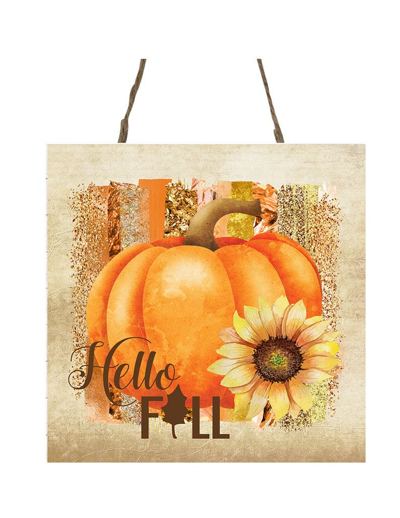 Hello Fall Pumpkin Printed Handmade Wood Mini Sign