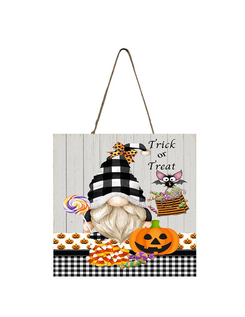 Trick or Treat Gnome Halloween Fall Printed Handmade Wood Mini Sign (5" x 5")