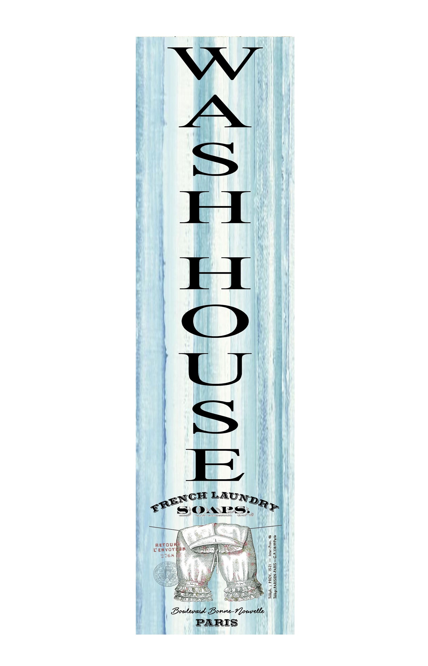 24 Inch (2 Foot Tall) Wash House French Laundry Vertical Wood Print Sign