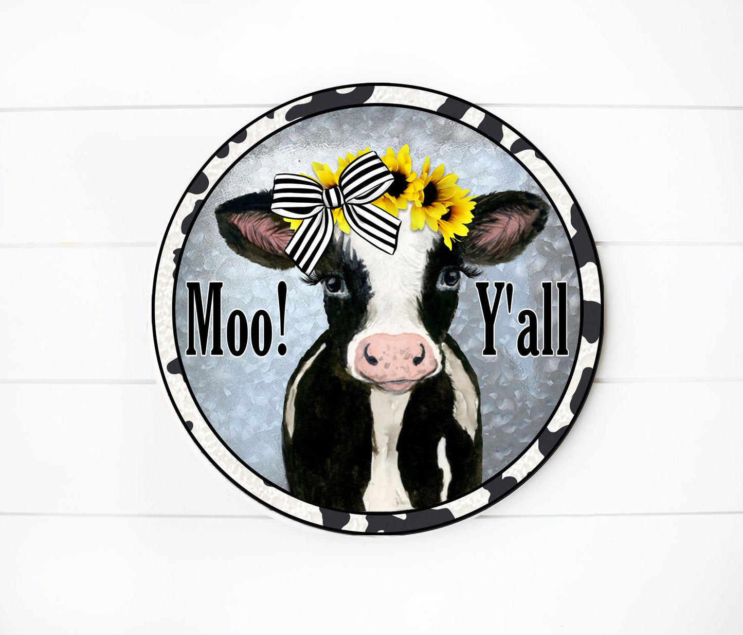 Moo Y'all Cow Round Printed Handmade Wood Sign