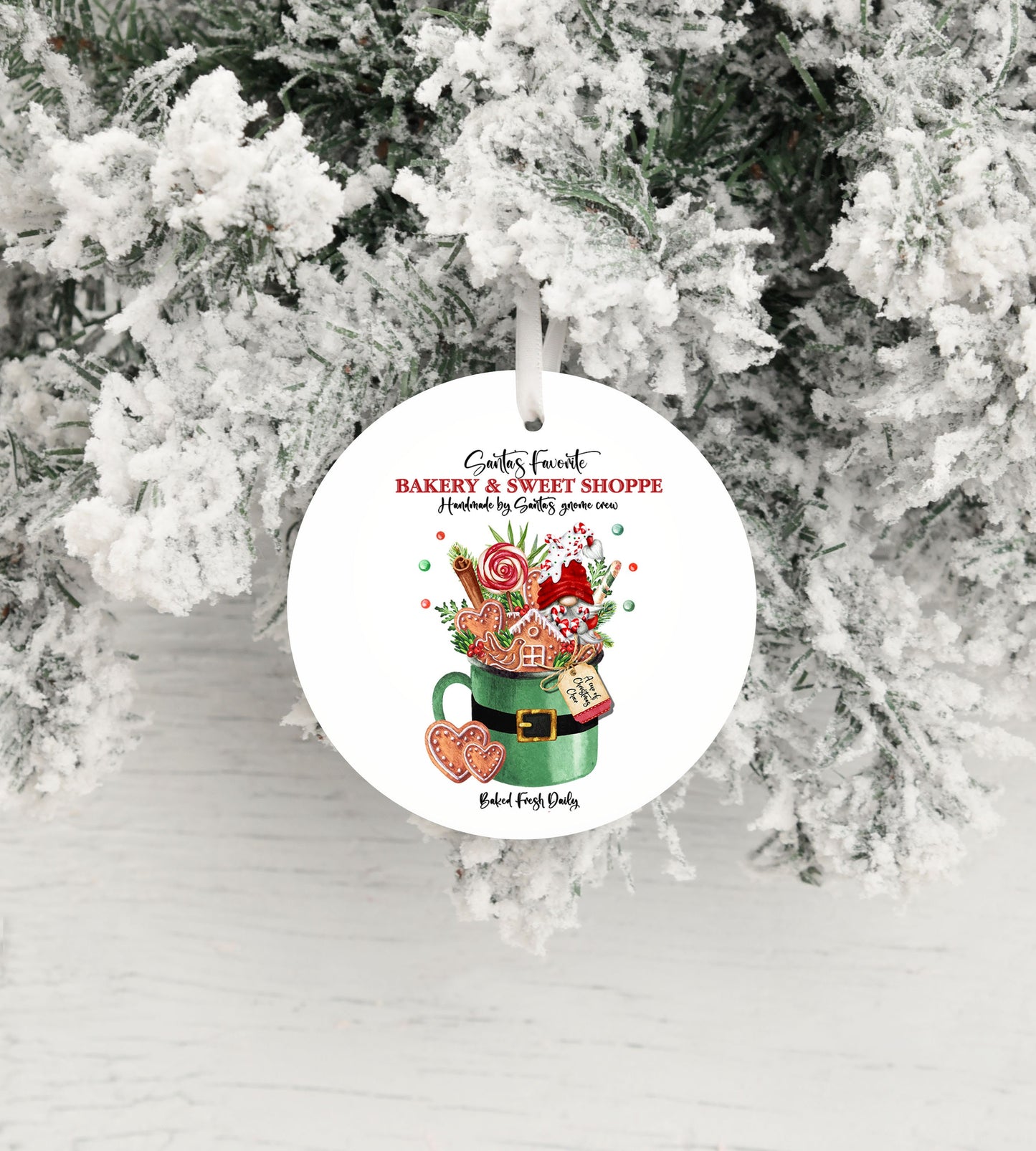 Santa's Bakery and Sweet Shop Ceramic Christmas Ornament