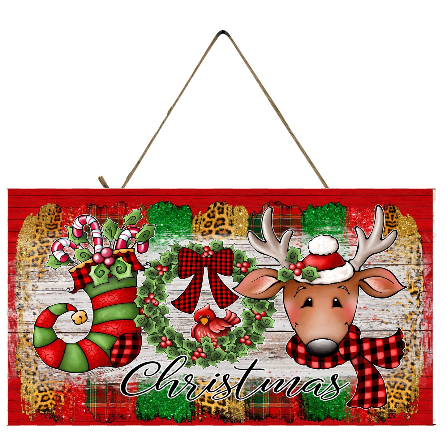 Christmas Joy Reindeer Printed Handmade Wood Sign