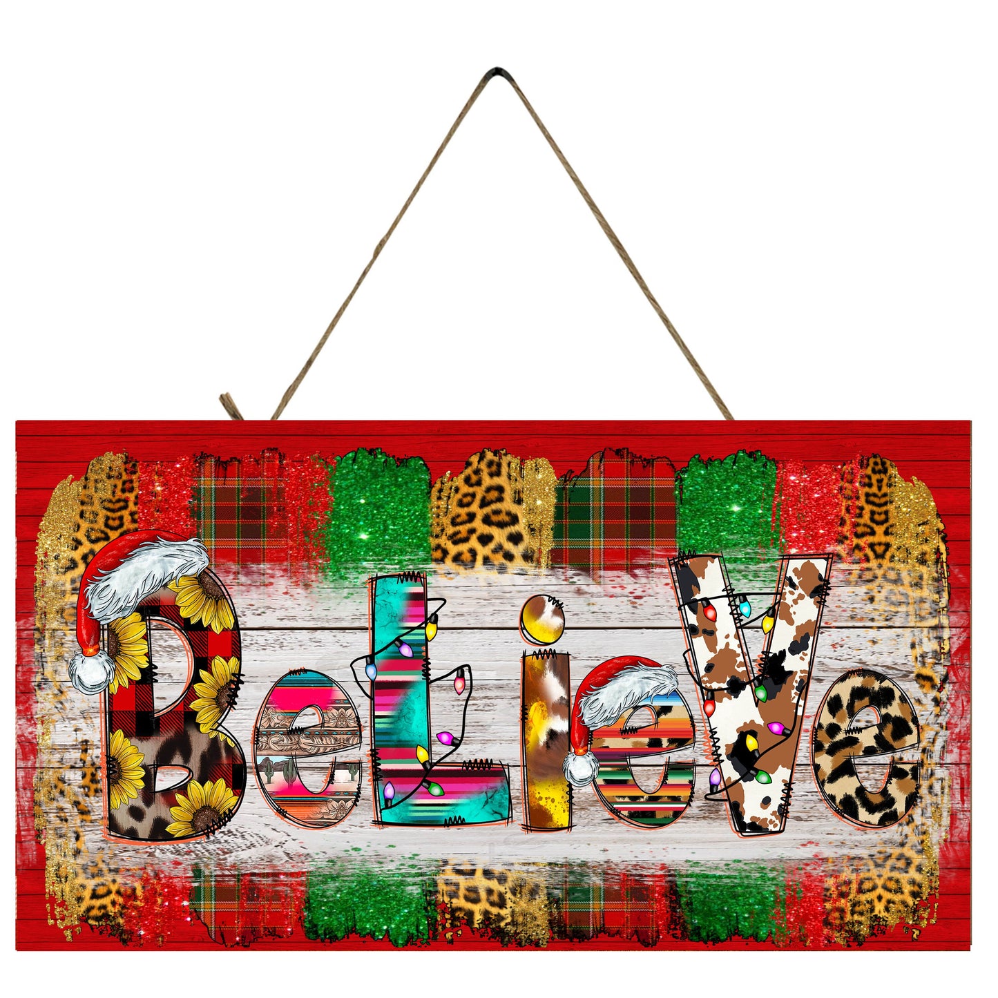 Western Christmas Believe Printed Handmade Wood Sign