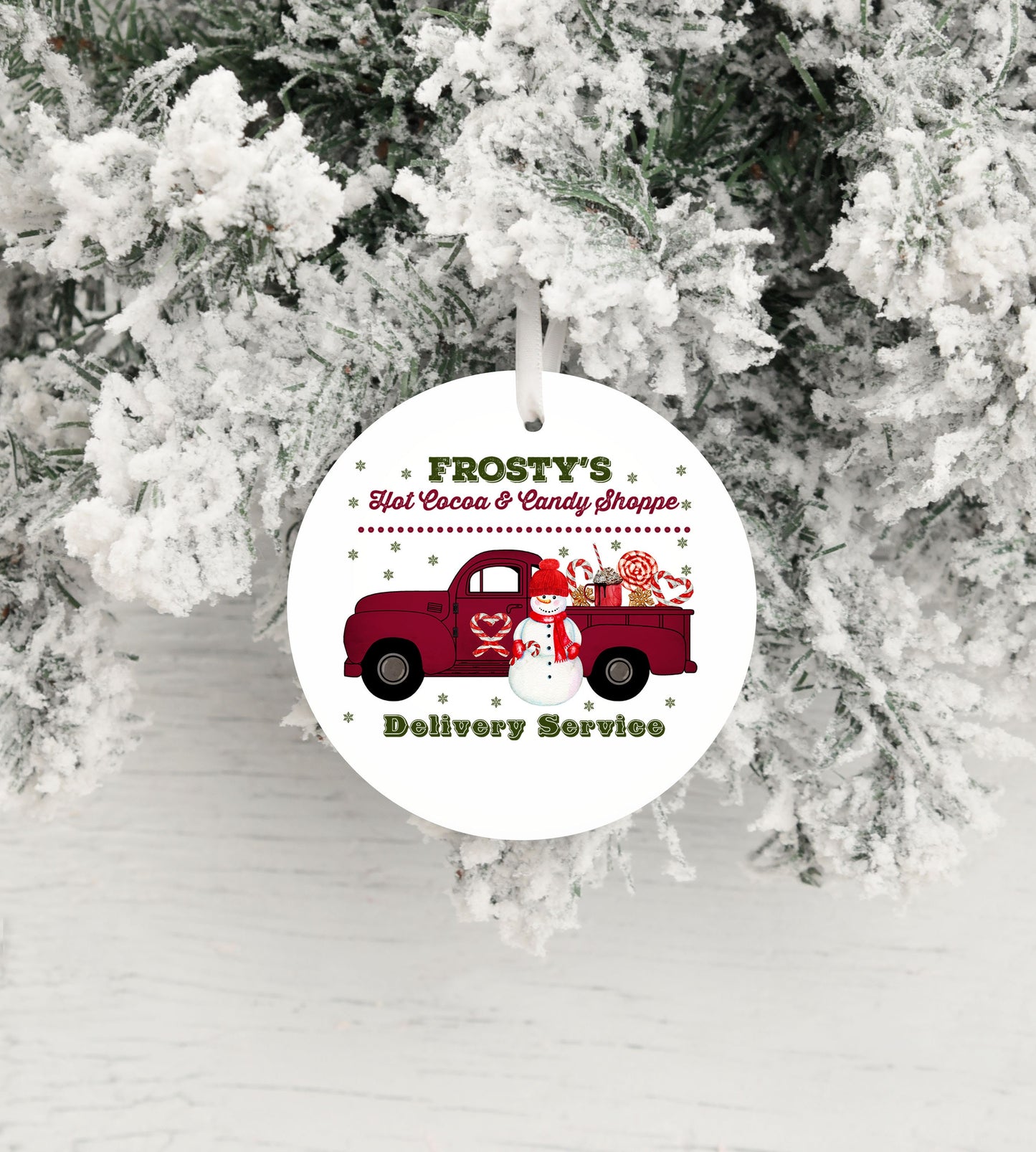 Frosty's Delivery Service Truck Ceramic Christmas Ornament