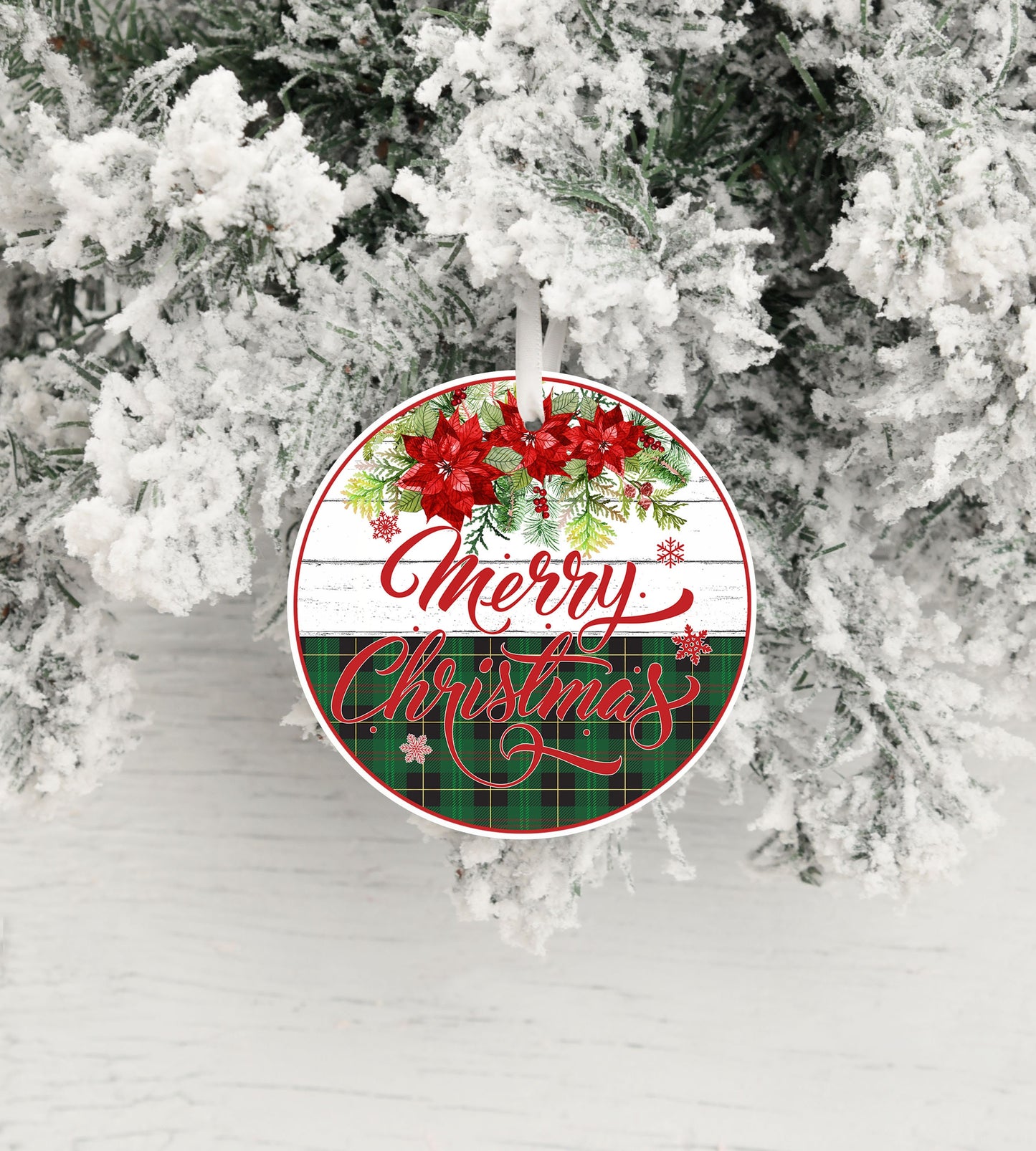 Red Poinsettia Merry Christmas Ceramic Christmas Ornament