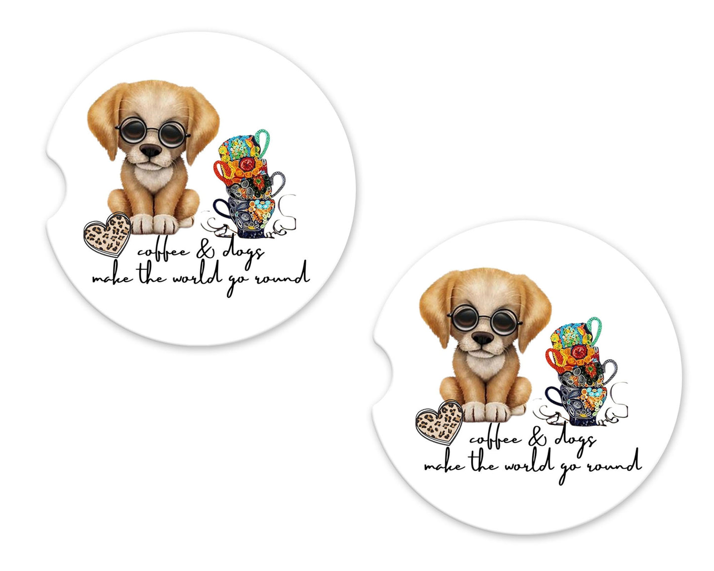 Juego de 2 posavasos para coche de café y perros de arenisca