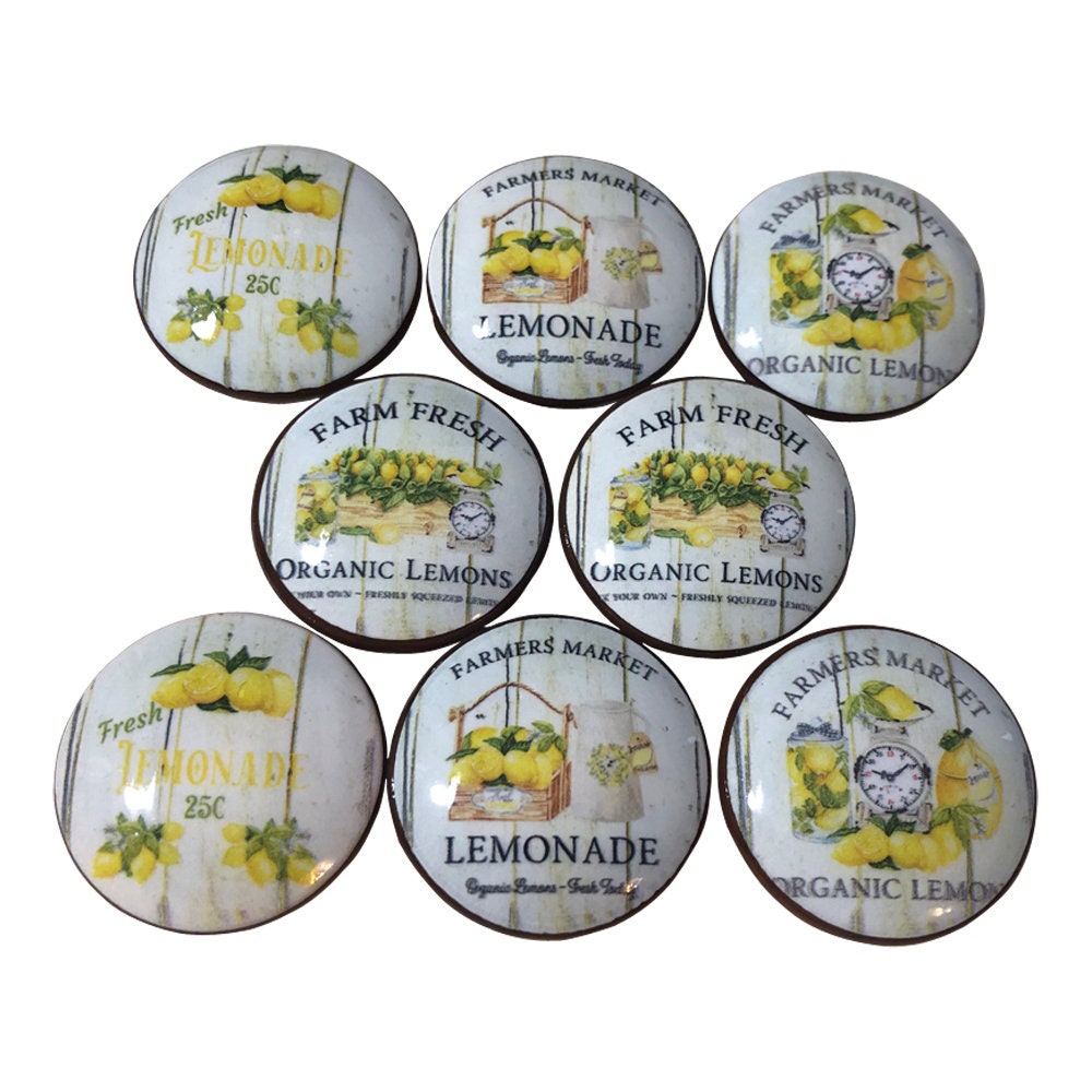 Set of 8 Farm Fresh Lemons Wood Cabinet Knobs